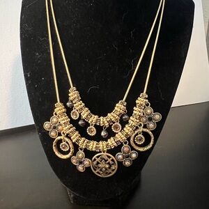 Chicos double strand vintage Gold tone charm Statement Necklace